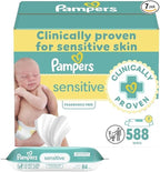 Pampers Baby Wipes Sensitive, Water Based Wipes, Hypoallergenic and Unscented for Babies, 588 Wipes Total (7 Refill Packs)