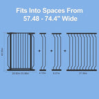 WAOWAO Extra Tall 40.55" Baby Gate 57.48-74.4" Wide Pressure Mounted Walk Through Swing Auto Close Safety Black Metal Toddler Child Dog Pet for Indoor Stairs,Doorways