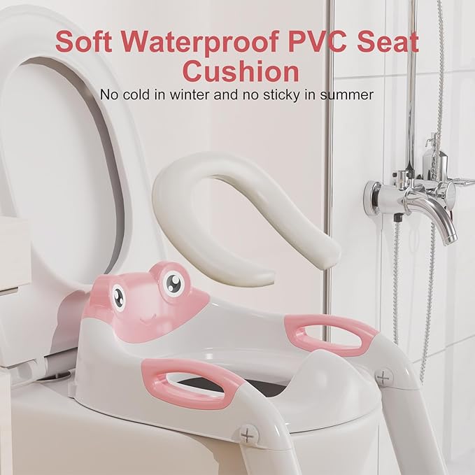 Potty Training Seat with Step Stool Ladder, Upgraded 2-in-1 Toddler Potty Training Toilet Seat with Non-Slip Step Splash Guard Handles and Waterproof Cushion, Toddler Potty Seat for Kids Boys Girls