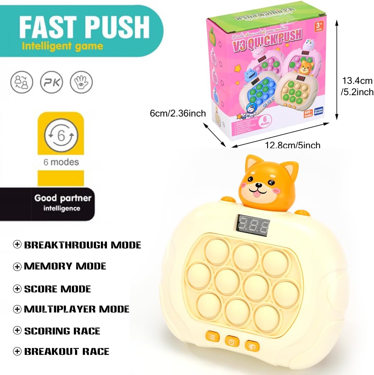 Quick Push Game Console,Puzzle Game Console Machine, Improving The Reaction Ability and Attention,Pop Game Sensory Fidget Toys (Yellow)