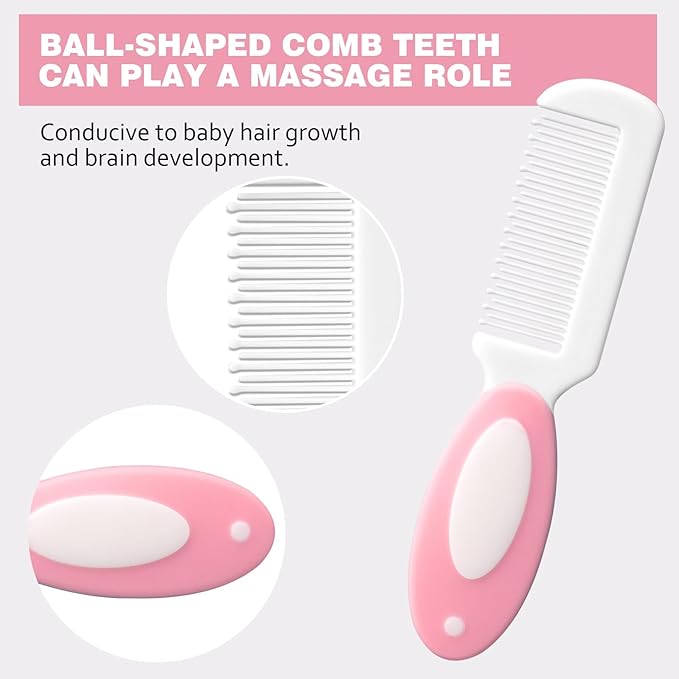 5-Piece Baby Grooming Kit with Multi-Use Storage Pouch - Infant Brush,Rounded Comb,Scissors,Nail Clippers & Emery Board -Essentials for Newborn Care & Travel Pink