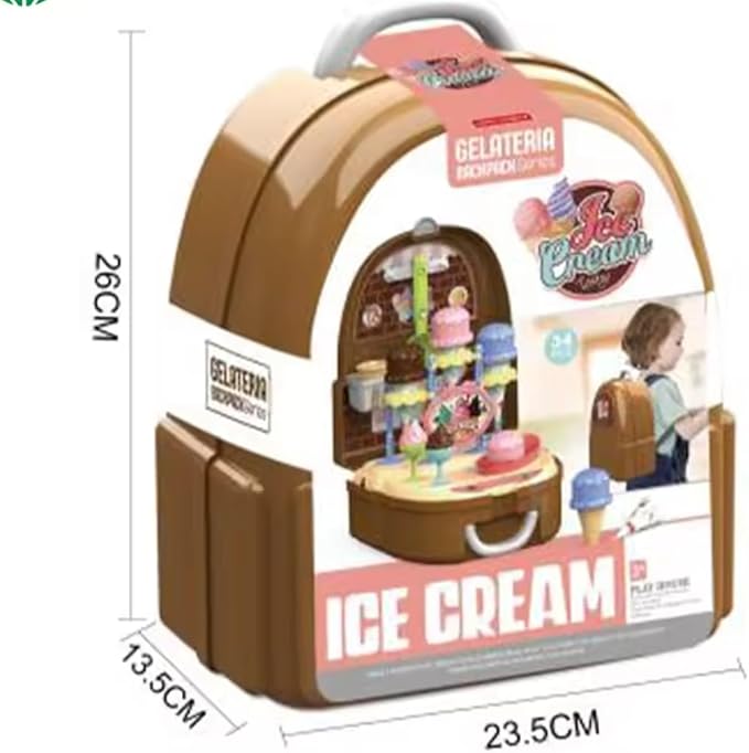 Kids 34-Piece Ice Cream Pretend Playset – Scoop & Serve Dessert Shop Toy with Play Food Accessories, Portable Backpack Storage for Boys & Girls Ages 3+ (Ice Cream)