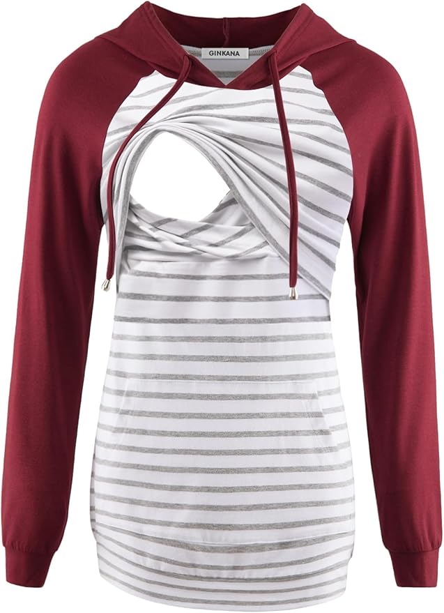 GINKANA Women's Nursing Hoodie Sweatshirt Long Sleeves Breastfeeding Maternity Tops Casual Clothes