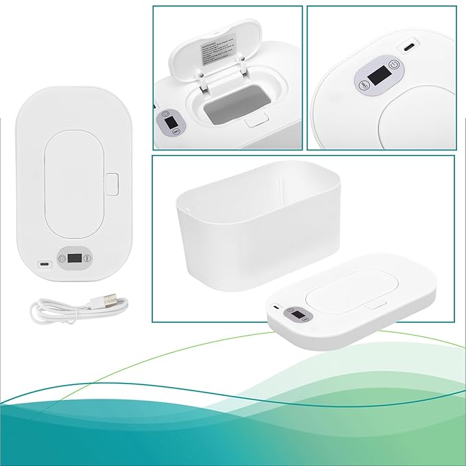 Baby Wipe Warmer, Portable USB Powered Baby Wet Wipes Dispenser Holder with Temperature Control, Paper Towel Heater for Home, Car, Travel (White)