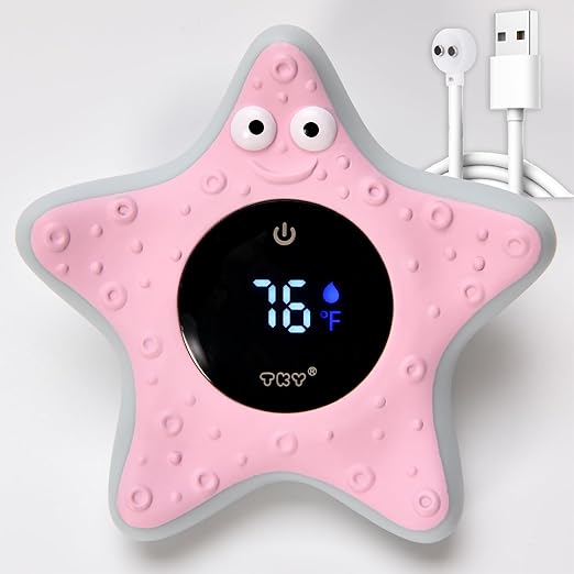 TKY Baby Bath Thermometer with Floating Toys - Digital Water & Room Temperature Monitor, Rechargeable Thermometer with Alerts for Newborn Bath Essentials, Infant Safety