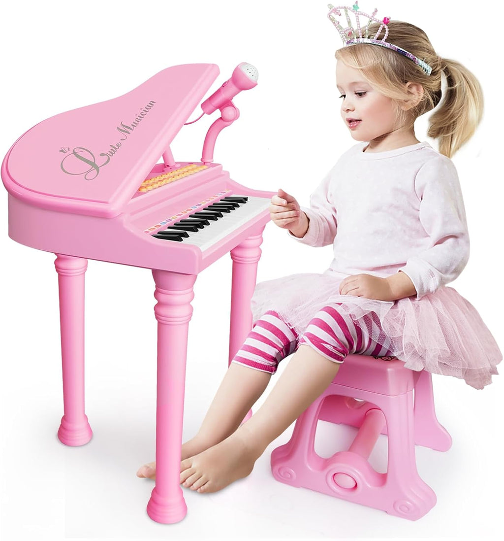 Love&Mini Piano Keyboard Toys for Girls - 31 Keys Kids Toy Piano with Microphone and Stool for Toddler Music Toy for 3+ Years Old Girls Birthday Gift