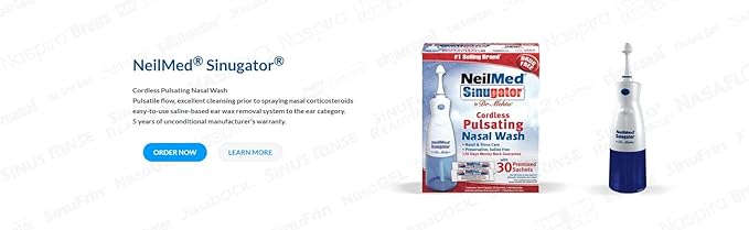 NeilMed Sinugator Cordless Pulsating Nasal Wash Kit with One Irrigator, 30 Premixed Packets and 3 AA Batteries(Pack of 1)