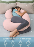 INSEN Cooling Pregnancy Pillow, Maternity Pillow with Soft Cotton Cover,C Shaped Pregnant Women and Side Sleeping (Cooling Pink)