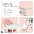 KÜB 3-in-1 Foldable Baby High Chair | 7 Height & 4 Recline Adjustable | Removable Seat & Tray for Easy Clean | 2 Locking Wheels | Multifunctional Infant High chairs for Babies and Toddlers Girl (Pink)