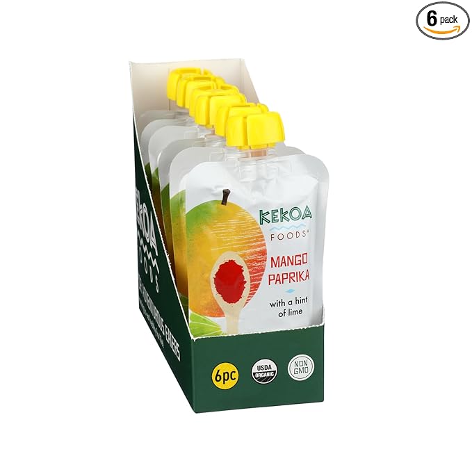 Kekoa Foods Mango Paprika Baby Food Purée | 100% USDA Certified-Organic, No Sugar Added | Organic, Non-GMO, Gluten-Free, Vegan | Sweet Mango with Lime & Mild Paprika | 3.5 oz Squeeze Pouch