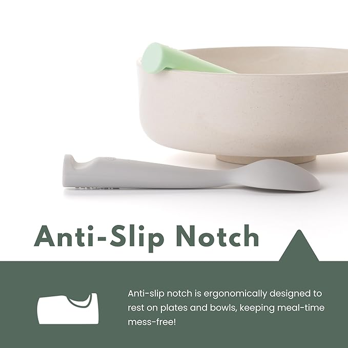 Miniware Silicone Baby Spoon for Training - BPA Free Baby Utensils - Baby Spoons Self Feeding 6 Months | 100% Food Grade Silicone - Modern & Dishwasher Safe Toddler Spoons (Grey & Key Lime)