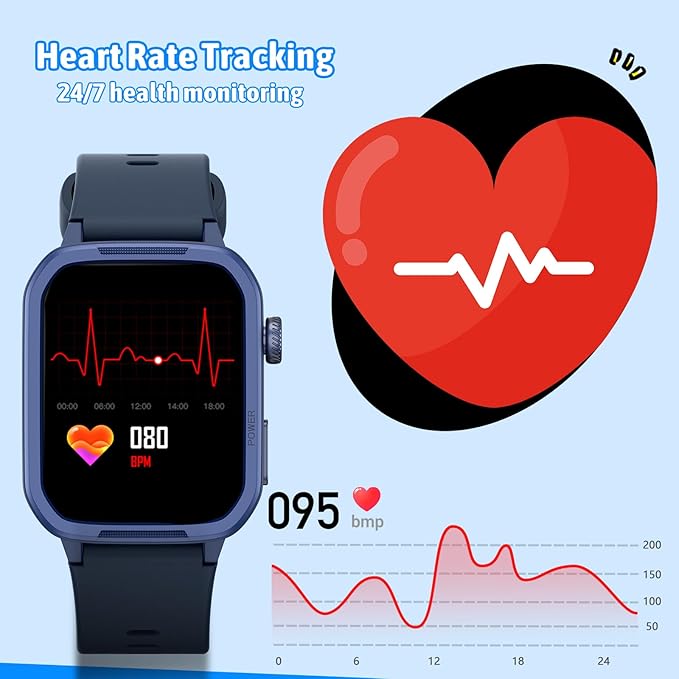 Smart Watch for Kids No Phone Needed, Tempered Glass Fitness Tracker Boy Teens with 19 Sport Modes, Pedometer, Sleep Monitor, Kids Watch Birthday Gifts Toy Gift for Girls Boys 6-16 (Blue)