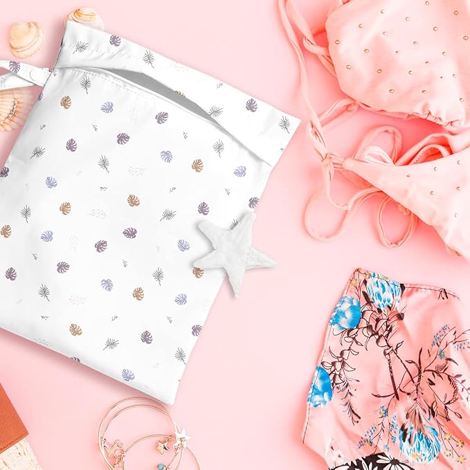 Wet Dry Bag, for Swimsuit, Travel, Beach, Pool, Stroller, Diapers, Dirty Yoga Gym Clothes, Makeup Bag, Waterproof Tropical Palm Leaves Decor Jungle Palm Leaf Favors