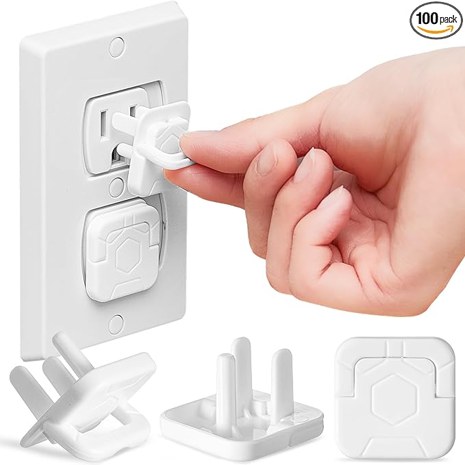 Thyle 100 Pcs Outlet Covers Protectors Plug Bulk Child Baby Proofing Proof for US 3-prong Electrical Outlets Easy Install Socket Sturdy Safe Secure Baby Proofing Kit for Home Office