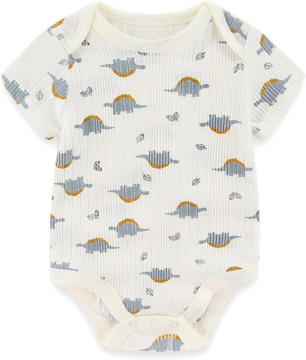 Newborn Baby Short Sleeve Bodysuit Cotton One-Piece Baby Clothes 5-Pack, 0-12 Months