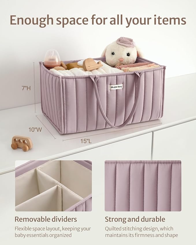 Blissful Diary Baby Diaper Caddy Organizer, Stylish Storage Basket for Newborn Essentials and Diaper Station, Gift for Baby Shower and Registry Must-Have, Mauve Pink