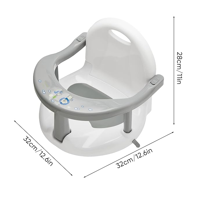 Foldable Baby Bathtub Seat, Non-Slip Infants Bath Chair, Cute Shape Shower Chairs for Tub Sitting up, Surround Bathroom Seats for Newborn Infant 6-18 Months (Baby Grey)