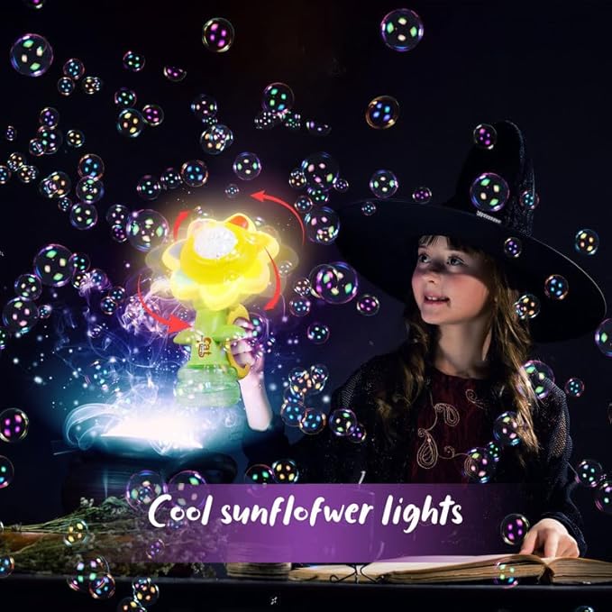 Sunflower Bubble Machine for Kids Automatic Flower Bubble Toy with Colorful Lighting for Toddlers Handheld 20000+Bubbles 3 Modes Fun Swing Dance Bubble Maker Blower Blaster Outdoor Toys Type-C Yellow