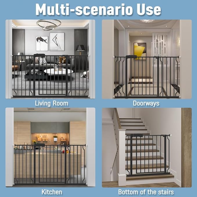 ALLAIBB Extra Wide Pressure Mount Baby Gate Auto Close Black Metal Child Dog Pet Safety Gates with Walk Through for Stairs,Doorways,Kitchen and Living Room (62.20-71.26"/158-181cm)