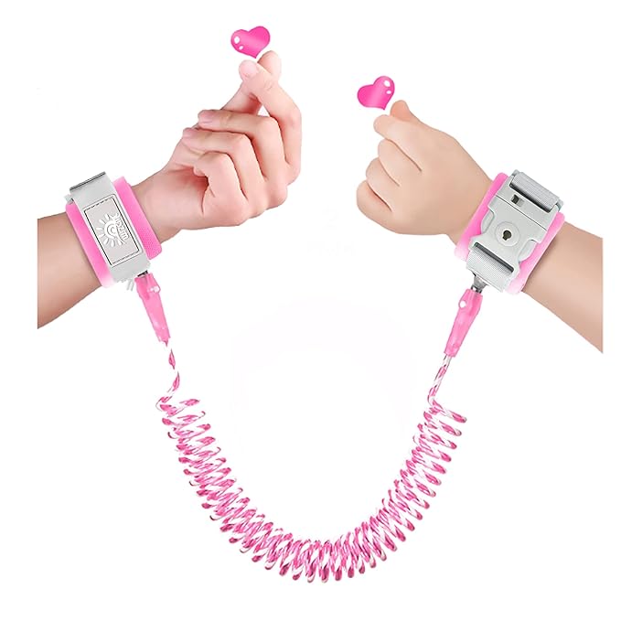 Toddler Harness Walking Leash- Child Anti Lost Wrist Link - Child Safety Harness - Upgrade with Reflective(6.5ft) - for Boys and Girls,Not Easy to Open Without Key (Pink)