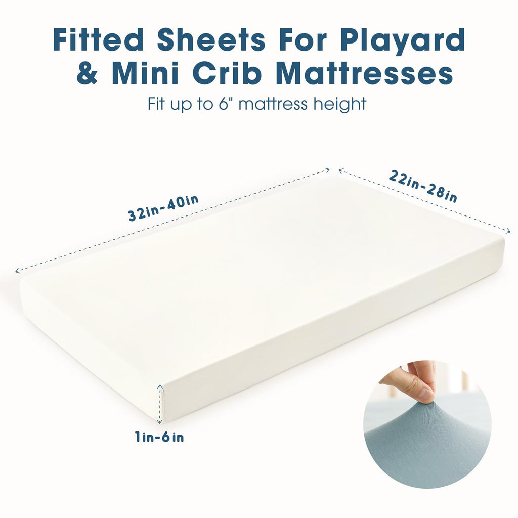 GRSSDER Mini Crib Sheets Fitted, Pack and Play Sheets 2 Pack, Ultra Soft Stretchy Pack N Play Sheets, Universal Fit for Playard Mattress, Jersey Crib Sheets Neutral for Boys and Girls, Blue