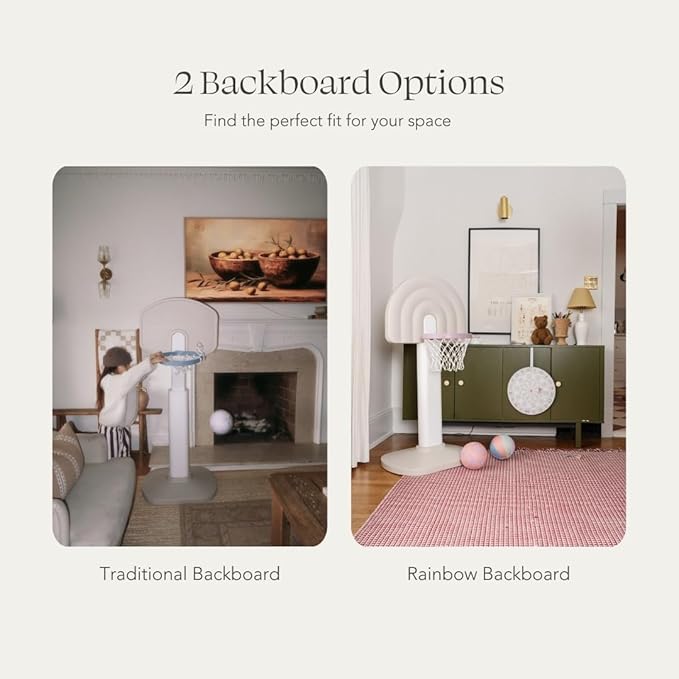 PLAYSMOL Basketball Hoop for Toddlers & Kids, Rainbow Backboard with Blue Rim, Indoor Outdoor Mini Basketball Hoop, Adjustable Height, Colorblock Plush Ball Included, Ages 18m+