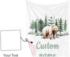 Custom Name Baby Receiving Blanket – Cozy Flannel with Double-Layer Dotted Backing – Bear in Forest Theme for Newborns and Toddlers