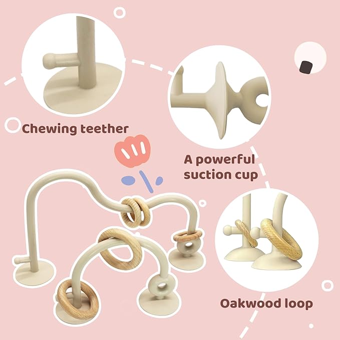 Baby High Chair Suction Toys Teething Chew - Baby Table Toys, Teething Toys Silicone Teethers, Food Grade Silicon for 6 12 18 Months (Beige Rosepink)