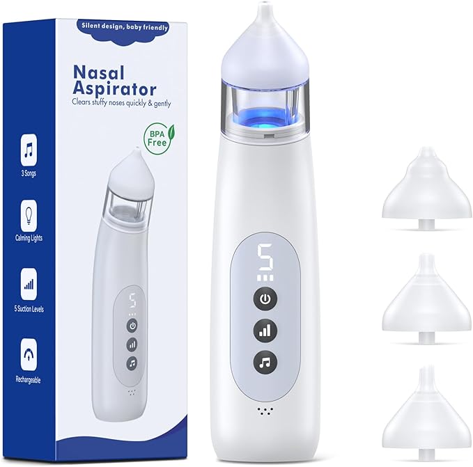 Nasal Aspirator for Baby 5 Suction Levels Rechargeale Nose Sucker, Music and Light Silicone Nose Suction Battery Powered for Baby Girls Boy Adult Pets