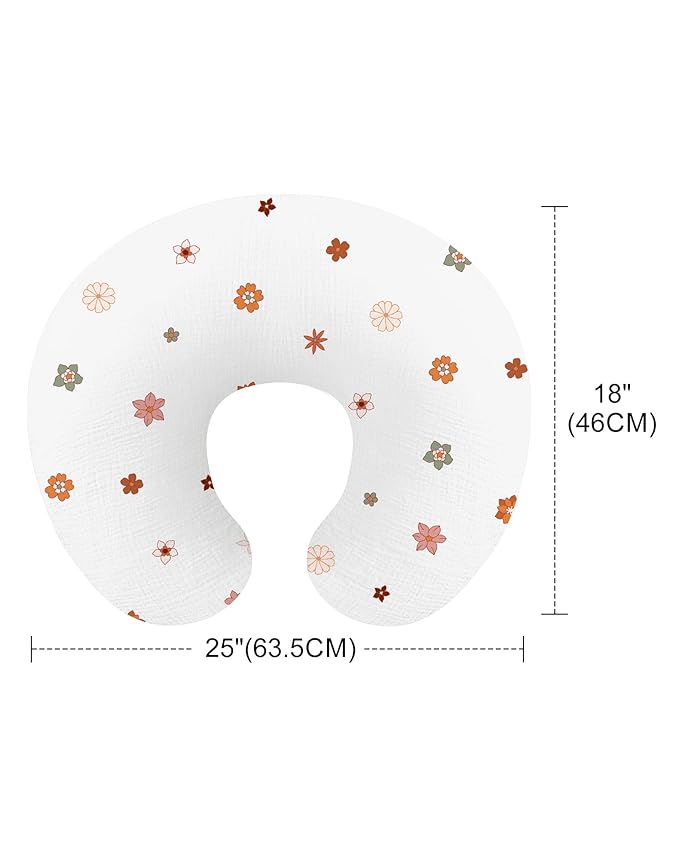 Nursing Pillow Covers 2 Pack, Muslin Nursing Cover for Breastfeeding Pillows, Comfortable for Baby Girls and Boys (Sage & Flower-B)