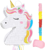 WERNNSAI Foldable Unicorn Piñata - Pull String Unicorn Birthday Party Supplies Extendable Unicorn with Blindfold Bat and Tassels Unicorn Birthday Party Decoration Games Folding Piñatas for Kids