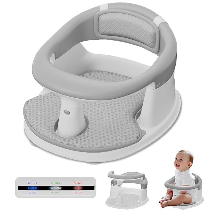 Baby Bath Seat for Babies 6 Months & Up - 360°Protection Bath Seats for Babies Sitting Up | Baby Infants Bath Chair with Temperature Alert & Cushion | Toddler Bath Seat Newborn Baby Bathtub Seat