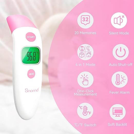 Forehead and Ear Thermometer 3 in 1 Non-Contact Backlight Body Object Temperature Checking Sensor Touchless Digital Thermometer with Fever Alert