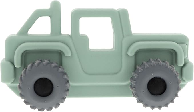Nuby Silicone Teether Toy for Babies – Textured Teething Car with Moving Wheels, Easy to Hold, Soothes Sore Gums, Encourages Tactile Development & Hand-Eye Coordination, Green Jeep