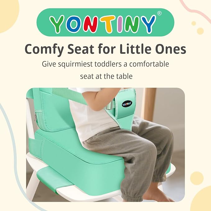 Toddler Booster Seat for Kitchen Chair, 2-in-1 Dining Table Booster Seat with Backrest & Adjustable Straps – Easy-Clean, PU Portable Toddler Eating Travel Increasing Cushion-Green