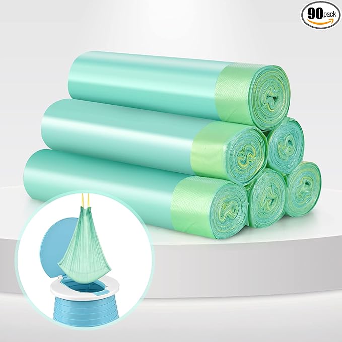 VISATOR Portable Travel Potty Chair Liners Bags Universal with Drawstring, 90 PCS (18 * 20INCH) (Green)