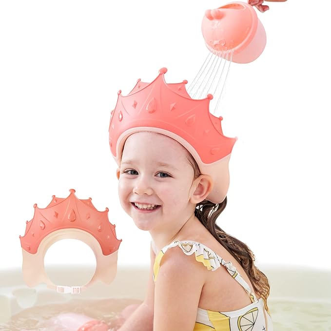 Shower Cap Shield for Kids, Visor Hat for Eye and Ear Protection for 0-9 Years Old Children, Cute Crown Shape Makes the Baby Bath More Fun (Pink)