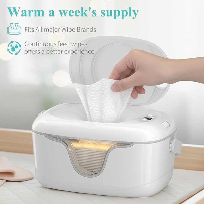 Portable Wipe Warmer and Wet Diaper Wipes Dispenser Cordless Battery Operated Travel Wetwipe Warmers Rechargeable with Nightlight Temperature Control