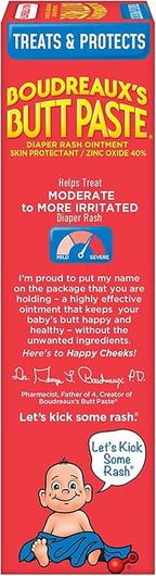 Boudreaux’s Butt Paste Max Strength Diaper Rash Cream for Baby, Ointment With Zinc Oxide, 4 oz Tubes, 3 Pack
