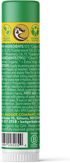 Badger Bug Repellent, Easy to Use Travel Stick, DEET-Free Mosquito Repellent & Insect Protection, Certified Organic Essential Oil Balm