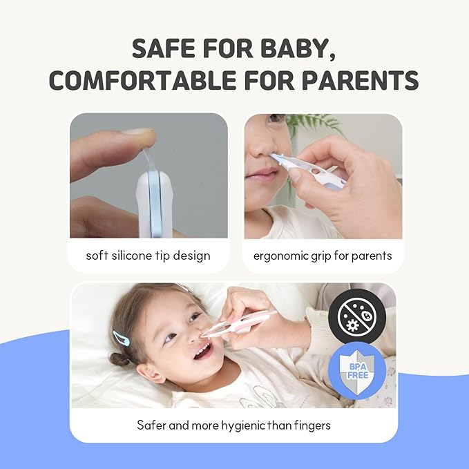 HubiBaby 3 in 1 Baby Nose Cleaning Tweezer Booger Remover and Baby Ear Wax Removal Tool with Soft Silicone Dual Ear Wax and Safe Nasal Picker for Newborns Infants & Toddlers