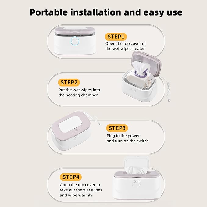 Wipe Warmer and Baby Wet Wipes Dispenser | Wipes Warmer for Newborn Baby Fast Top Heat | USB Travel & Portable Wipe Warmer with Light, Spring, Safety Lock | Wet Wipes Warmer for Bathroom 3 Temperature