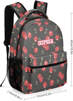 Red Cartoon Cherry Custom Kids Backpack 16.5 Inch for Boy Girl, Personalized Waterproof Child School Travel Bag with Name