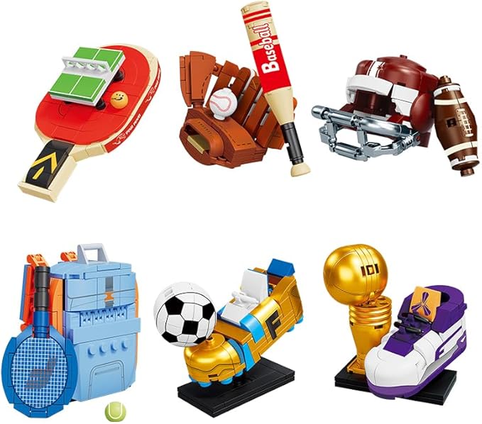 Sports Building Blocks Sets, Compatible with Lego Party Favor Set for Kids 6 in 1 Soccer, Baseball, Rugby(Football), Basketball, Tennis, Table Tennis Collectors & Boys 4-7, Home Decor Gift 650 PCS