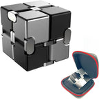 Metal Fidget Toys Infinity Cube for Men Anxiety Stress Relief Aluminum Alloy Material (Black & Silver)