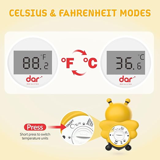 Baby Bath Thermometer, Digital Water Temperature Thermometer with 3 Color Backlit and Temperature Warning, Safety Bath Tube Thermometers Floating Toy for Infant, Toddler（Bee）