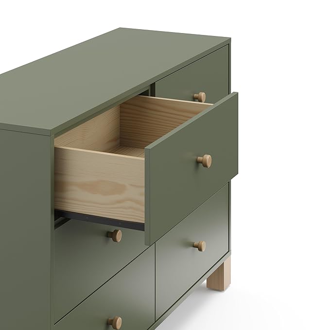 Storkcraft California 6-Drawer Double Dresser (Olive with Driftwood) - GREENGUARD Gold Certified, Interlocking Drawer System, Dresser Drawer Organizer for Kids Bedroom