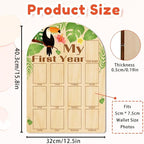 ORIGACH My First Year Baby Growth Photo Display Wood Board - 12 Months Newborn Milestones Photo Board - Neutral Baby Keepsake Board 1st Birthday Party Nursery Decor New Mom Gift - Toucan & Leaves
