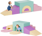 Soft Foam Climbing Blocks Set – Large 5-in-1 Soft Play Toys Crawling & Sliding Climbing Arch for Toddlers, Foam Playset for Nursery,Preschool,Pink