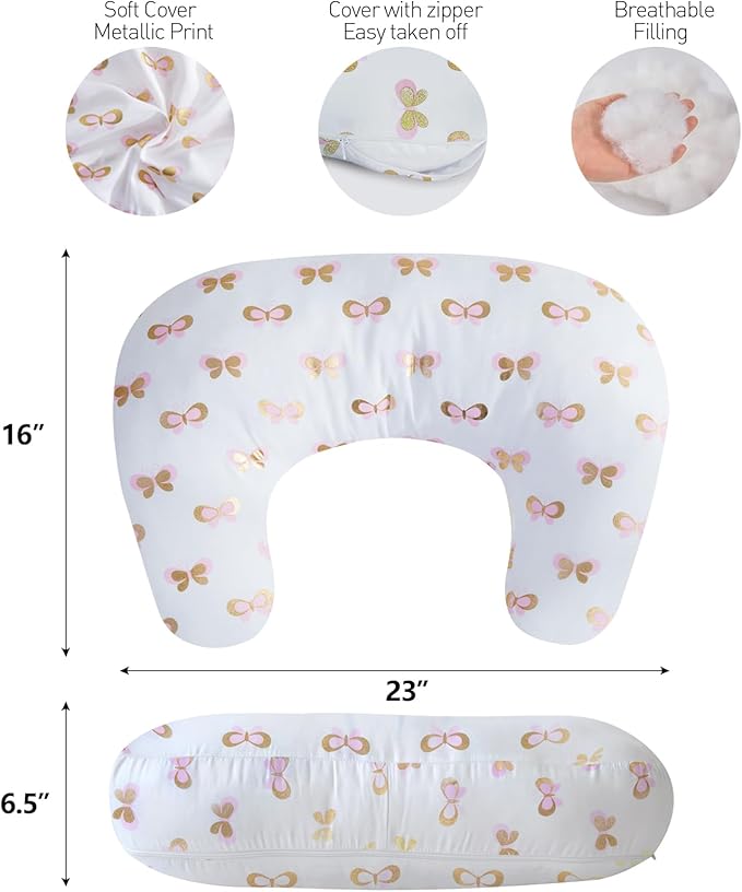 Little Grape Land Nursing Pillow,Upgraded Breast Feeding Pillow for Mom,Breastfeeding & Bottle Feeding for 0–12 Months, Soft Machine Washable Cover with Firm Breathable Filling, Tummy Time,Butterfly